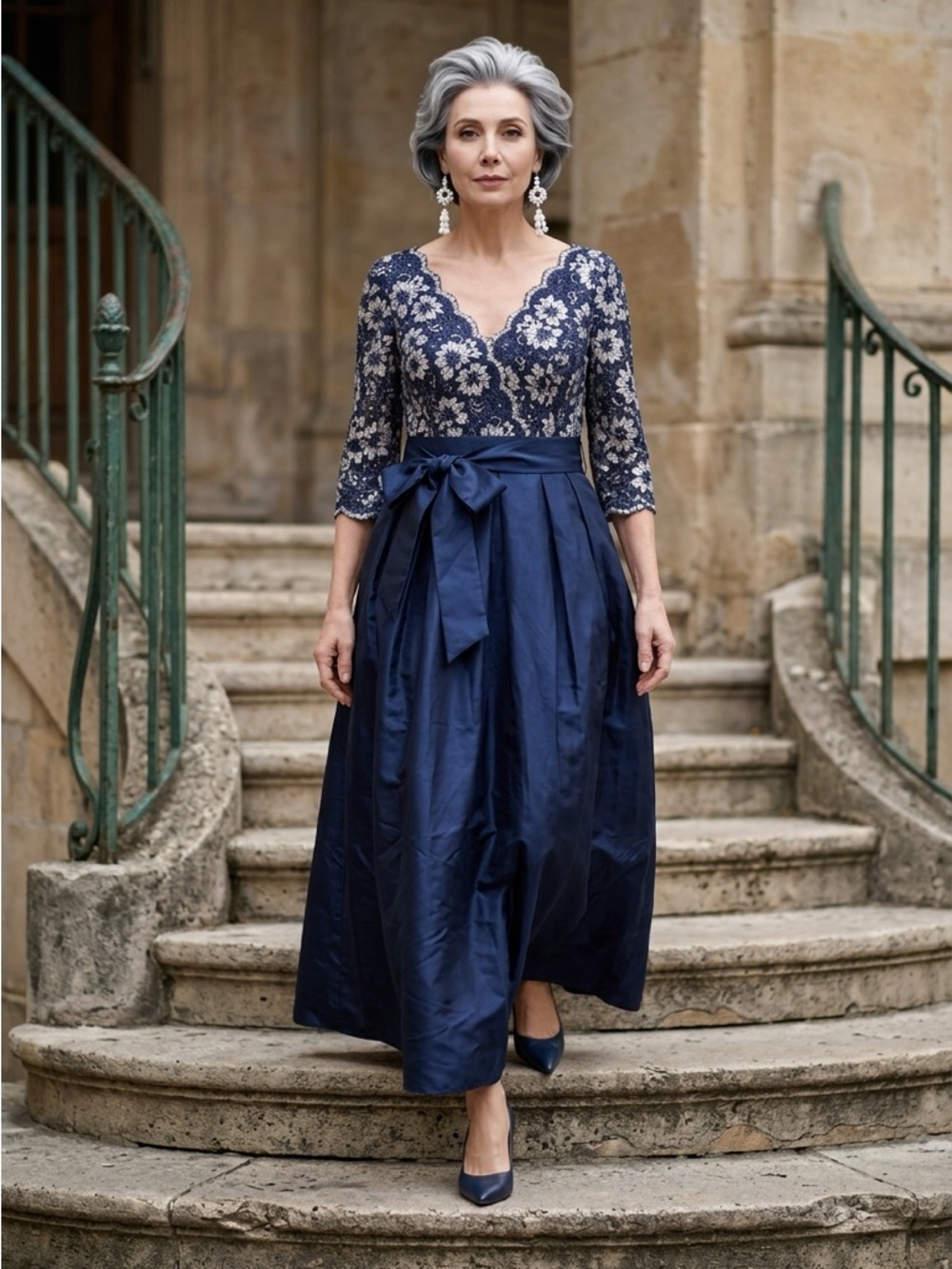 Jessica Howard Navy Lace Floral V-Neck Cocktail Dress
